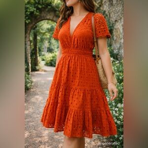 Anthropologie Vibrant Orange Midi Dress (size medium)